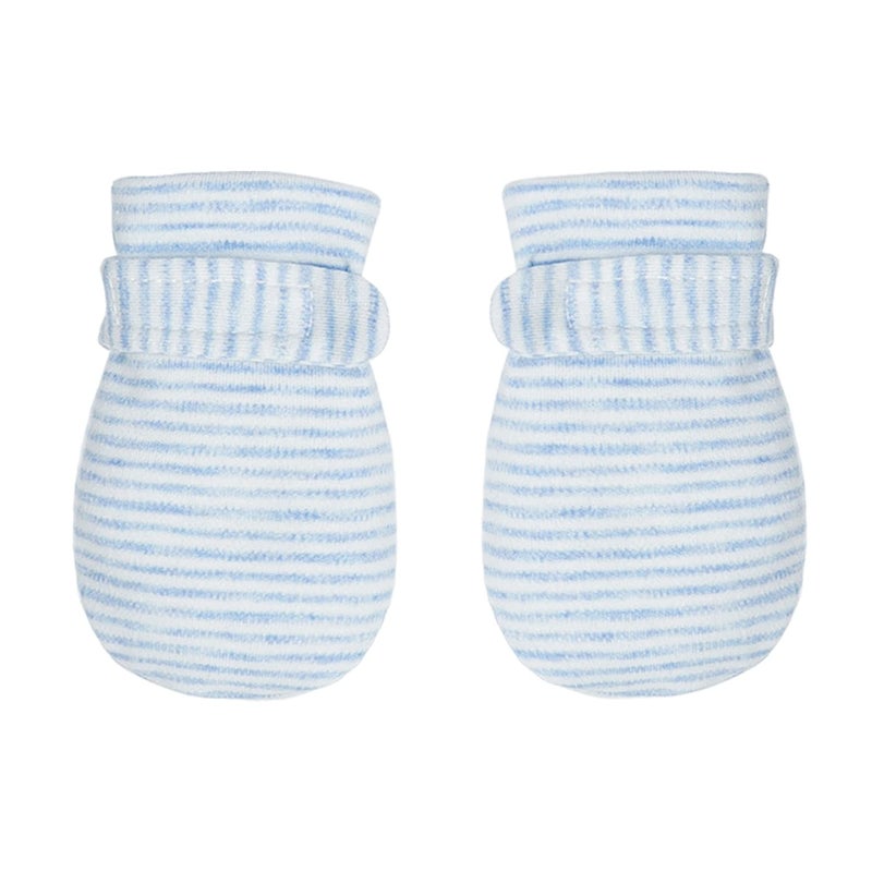 Reyow Newborn Baby No Scratch Mittens Stay On, 100% Cotton Breathable, Adjustable Infant Gloves for Baby Boys Girls Mittens (Blue Stripe, 0-3 Months) - Image 1